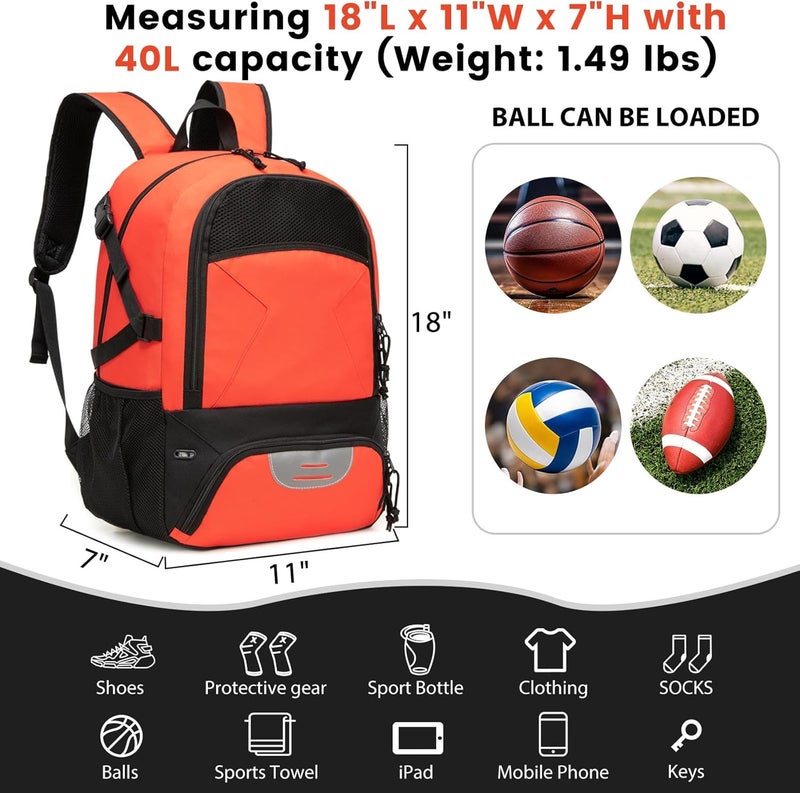 RTRYALN Basketball Backpack - Large Sports Equipment Bag with Ball Holder & Shoe Compartment for Basketball. (red) - Image 3